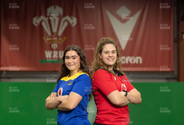 211223 - Celtic Challenge Media Conference - Gwennan Hopkins of Gwalia Lightning, left, and Natalia John of Brython Thunder at a media conference ahead of the start of the Celtic Challenge on the 1st January 2024