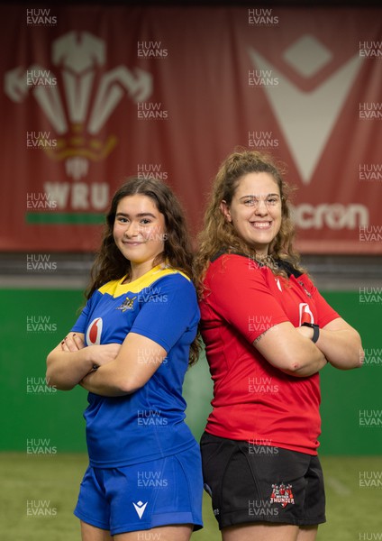 211223 - Celtic Challenge Media Conference - Gwennan Hopkins of Gwalia Lightning, left, and Natalia John of Brython Thunder at a media conference ahead of the start of the Celtic Challenge on the 1st January 2024