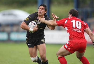 10.08.08 -  Celtic Crusaders v Leigh Centurions. Crusaders David Tangata-Toa takes on Centurions Lee Doran    