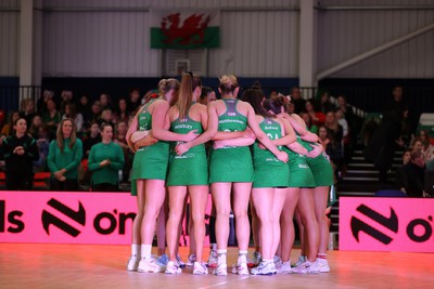 270323 - Celtic Dragons v Strathclyde Sirens - Vitality Netball Super League - Team huddle