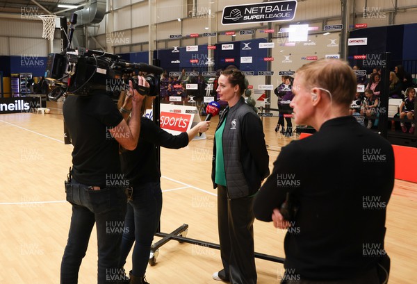 200223 - Celtic Dragons v Team Bath, Netball Super League - Celtic Dragons head coach Dannii Titmuss-Morris is interviewed by Sky Sports ahead of the match