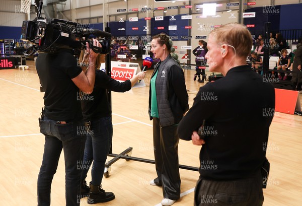 200223 - Celtic Dragons v Team Bath, Netball Super League - Celtic Dragons head coach Dannii Titmuss-Morris is interviewed by Sky Sports ahead of the match