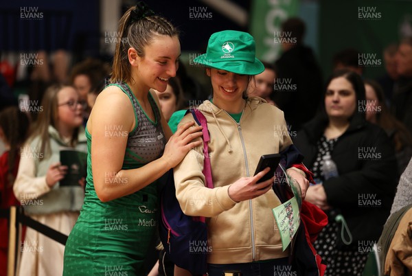 240223 - Celtic Dragons vs Severn Stars - Vitality Netball Super League - Annabel Roddy of Celtic Dragons with fans