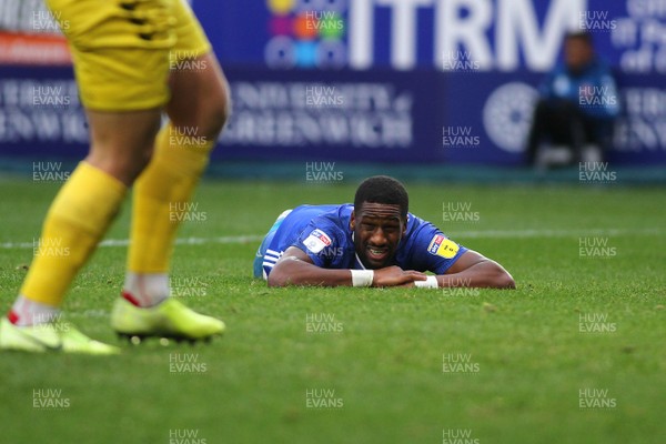 231119 - Charlton Athletic v Cardiff City - EFL SkyBet Championship - Omar Bogle of Cardiff City is dejected as his shot is saved