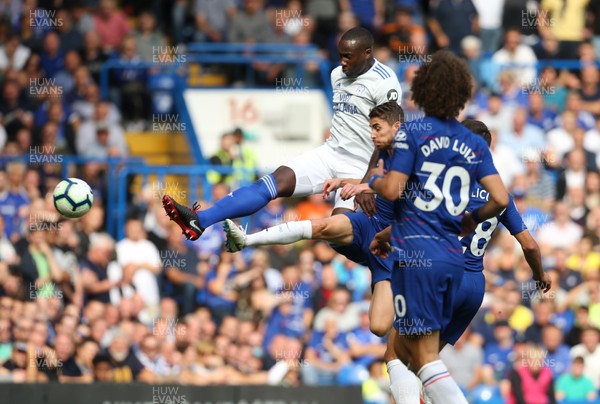 150918 - Chelsea v Cardiff City, Premier League - Sol Bamba of Cardiff City jumps in to score goal
