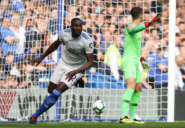 150918 - Chelsea v Cardiff City, Premier League - Sol Bamba of Cardiff City wheels away to celebrate after he scores goal