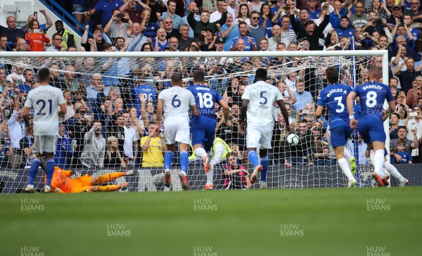 150918 - Chelsea v Cardiff City, Premier League - Eden Hazard of Chelsea shoots to score from the penalty spot and complete his hat trick