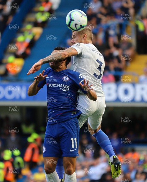 150918 - Chelsea v Cardiff City, Premier League - Joe Bennett of Cardiff City and Pedro of Chelsea compete for the ball