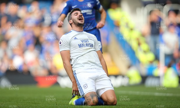 150918 - Chelsea v Cardiff City, Premier League - Callum Paterson of Cardiff City reacts after missing a chance to score