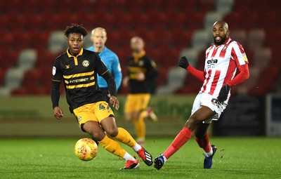 041218 - Cheltenham Town v Newport County - Checkatrade Trophy - Antoine Semenyo of Newport County plays the ball forwards