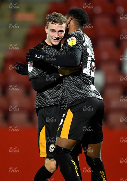 121119 - Cheltenham Town v Newport County - Leasingcom Trophy - Taylor Maloney of Newport County celebrates scoring goal with Tristan Abrahams (R)