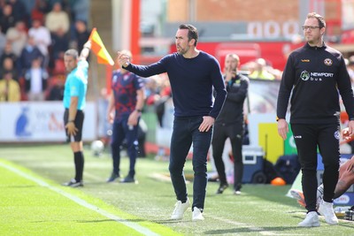 180426 - Cheltenham Town v Newport County - Sky Bet League 2 - Manager of Newport County Christian Fuchs makes his point