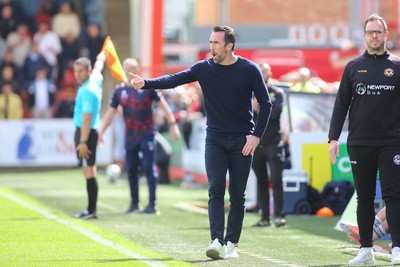 180426 - Cheltenham Town v Newport County - Sky Bet League 2 - Manager of Newport County Christian Fuchs makes his point