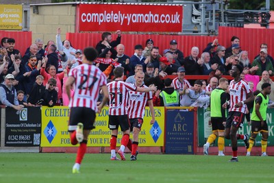 180426 - Cheltenham Town v Newport County - Sky Bet League 2 - George Miller of Cheltenham Town celebrates his goal 