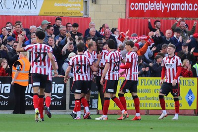 180426 - Cheltenham Town v Newport County - Sky Bet League 2 - George Miller of Cheltenham Town celebrates his goal 