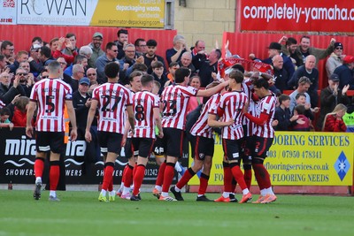 180426 - Cheltenham Town v Newport County - Sky Bet League 2 - George Miller of Cheltenham Town celebrates his goal 