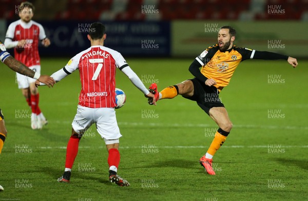 190121 - Cheltenham Town v Newport County, Sky Bet League 2 - Robbie Willmott of Newport County and Conor Thomas of Cheltenham Town compete for the ball