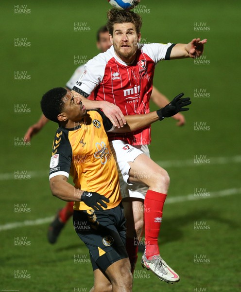 190121 - Cheltenham Town v Newport County, Sky Bet League 2 - Joss Labadie of Newport County and Charlie Raglan of Cheltenham Town compete for the ball