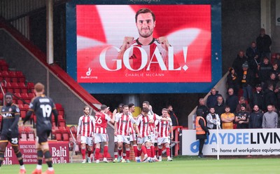 241026 Cheltenham Town v Newport County, EFL Sky Bet League 2 -  Charlie McCann of Cheltenham Town celebrates after scoring goal