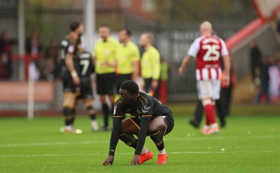241026 Cheltenham Town v Newport County, EFL Sky Bet League 2 - Michael Adu-Poku of Newport County at the end of the match