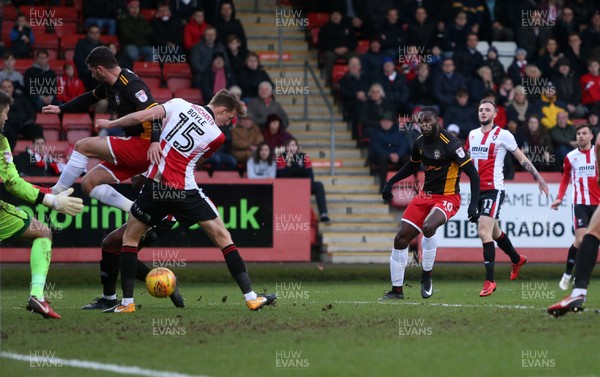 301217 - Cheltenham Town v Newport County - SkyBet League Two - Frank Nouble of Newport County takes a shot at goal