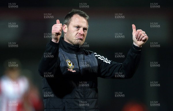 301217 - Cheltenham Town v Newport County - SkyBet League Two - Newport Manager Michael Flynn thanks the fans at full time