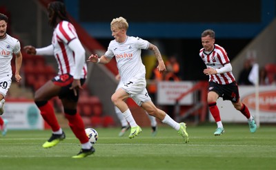 230725 - Cheltenham Town v Swansea City - Pre Season Friendly - Melker Widell of Swansea City 