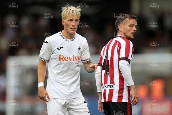 230725 - Cheltenham Town v Swansea City - Pre Season Friendly - Melker Widell of Swansea City 