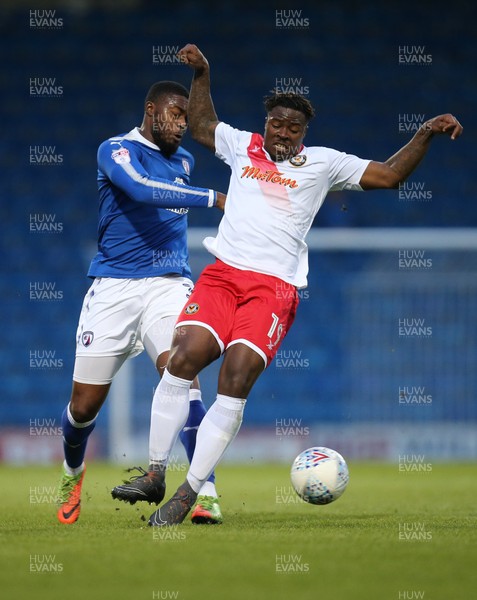 010518 - Chesterfield v Newport County, Sky Bet League 2 - Tyler Reid of Newport County is challenged by Jerome Binnom Williams of Chesterfield