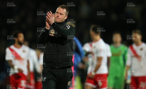 010518 - Chesterfield v Newport County, Sky Bet League 2 - Newport County manager Michael Flynn applauds the travelling fans at the end of the match