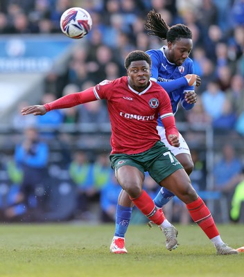 080325 - Chesterfield v Newport County - Sky Bet League 2 - Bobby Kamwa of Newport and Ryheem Sheckleford of Chesterfield