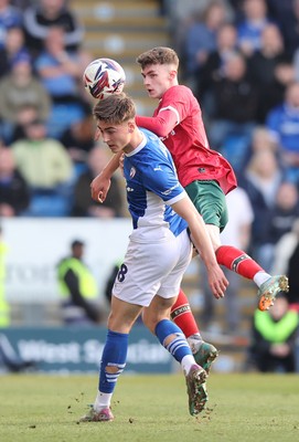 080325 - Chesterfield v Newport County - Sky Bet League 2 - Joe Thomas of Newport and Dylan Duffy of Chesterfield