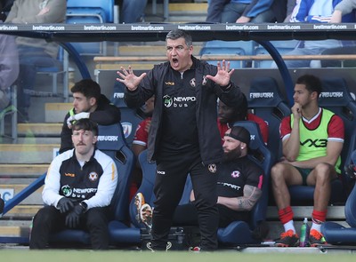 080325 - Chesterfield v Newport County - Sky Bet League 2 - Newport manager Nelson Jardin can’t believe the linesman’s decision