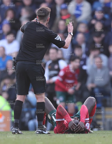 080325 - Chesterfield v Newport County - Sky Bet League 2 - Cameron Antwi of Newport with head injury in 2nd half