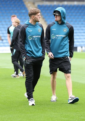 270925 - Chesterfield v Newport County - Sky Bet League 2 - Michael Spellman of Newport and Cameron Evans of Newport