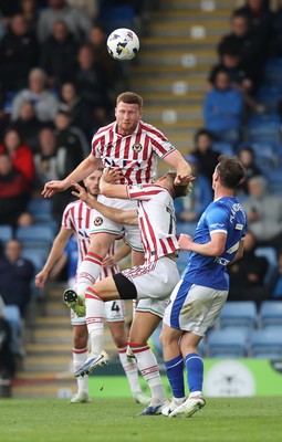 270925 - Chesterfield v Newport County - Sky Bet League 2 - Lee Jenkins of Newport receives the header