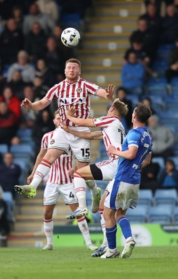 270925 - Chesterfield v Newport County - Sky Bet League 2 - Lee Jenkins of Newport receives the header