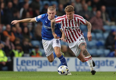 270925 - Chesterfield v Newport County - Sky Bet League 2 - Kai Whitmore of Newport and Ryan Stirk of Chesterfield