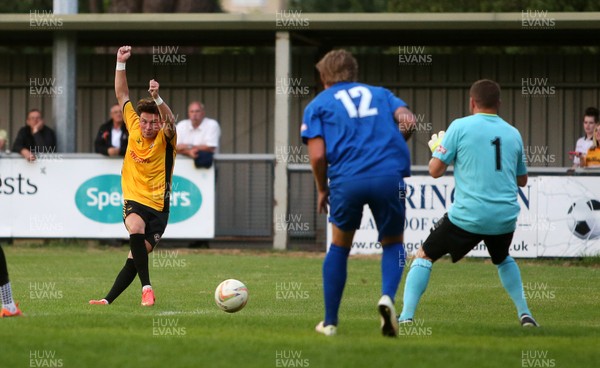 180717 - Chippenham FC v Newport County - Pre Season Friendly - Tom Owen-Evans of Newport County takes a shot at goal