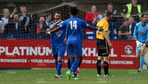 180717 - Chippenham FC v Newport County - Pre Season Friendly - Chippenham celebrate scoring a goal