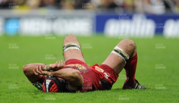 131012 - Clermont Auvergne v Scarlets - Heineken Cup -George Earl of Scarlets looks dejected