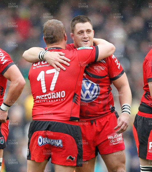 180513 - ASM Clermont Auvergne v Toulon - Heineken Cup Final - Gethin Jenkins and Andrew Sheridan celebrate victory 