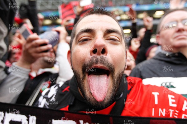 180513 - ASM Clermont Auvergne v Toulon - Heineken Cup Final - A Toulon fan celebrates winning the Heineken Cup 