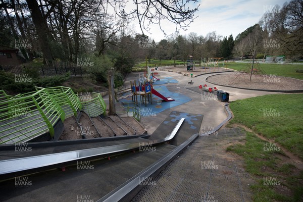 230320 - The deserted children's play area at Roath Park in Cardiff, after the council closed all children's play area at the city's parks