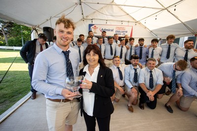 170525 - Clwb Rygbi Aberystwyth RFC Presentation - Admirał National League 1 West - WRU Representative Delyth Summons and Captain Charles Thomas