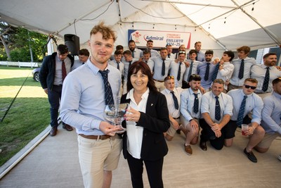 170525 - Clwb Rygbi Aberystwyth RFC Presentation - Admirał National League 1 West - WRU Representative Delyth Summons and Captain Charles Thomas