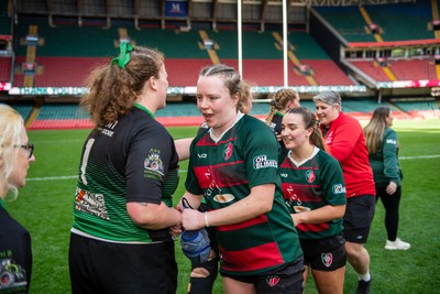 180426 - Clwb Rygbi Cymry Caerdydd v Seven Sisters - WRU Women's National Plate - Players shake hands after the match