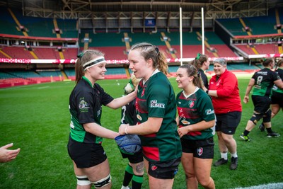180426 - Clwb Rygbi Cymry Caerdydd v Seven Sisters - WRU Women's National Plate - Players shake hands after the match