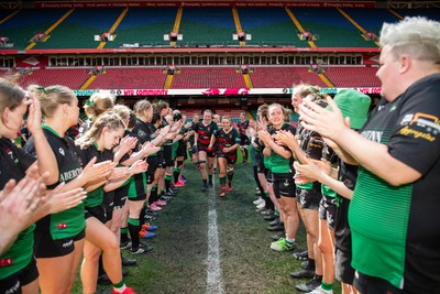 180426 - Clwb Rygbi Cymry Caerdydd v Seven Sisters - WRU Women's National Plate - Teams applaud each other off the pitch