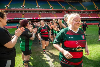 180426 - Clwb Rygbi Cymry Caerdydd v Seven Sisters - WRU Women's National Plate - Teams applaud each other off the pitch